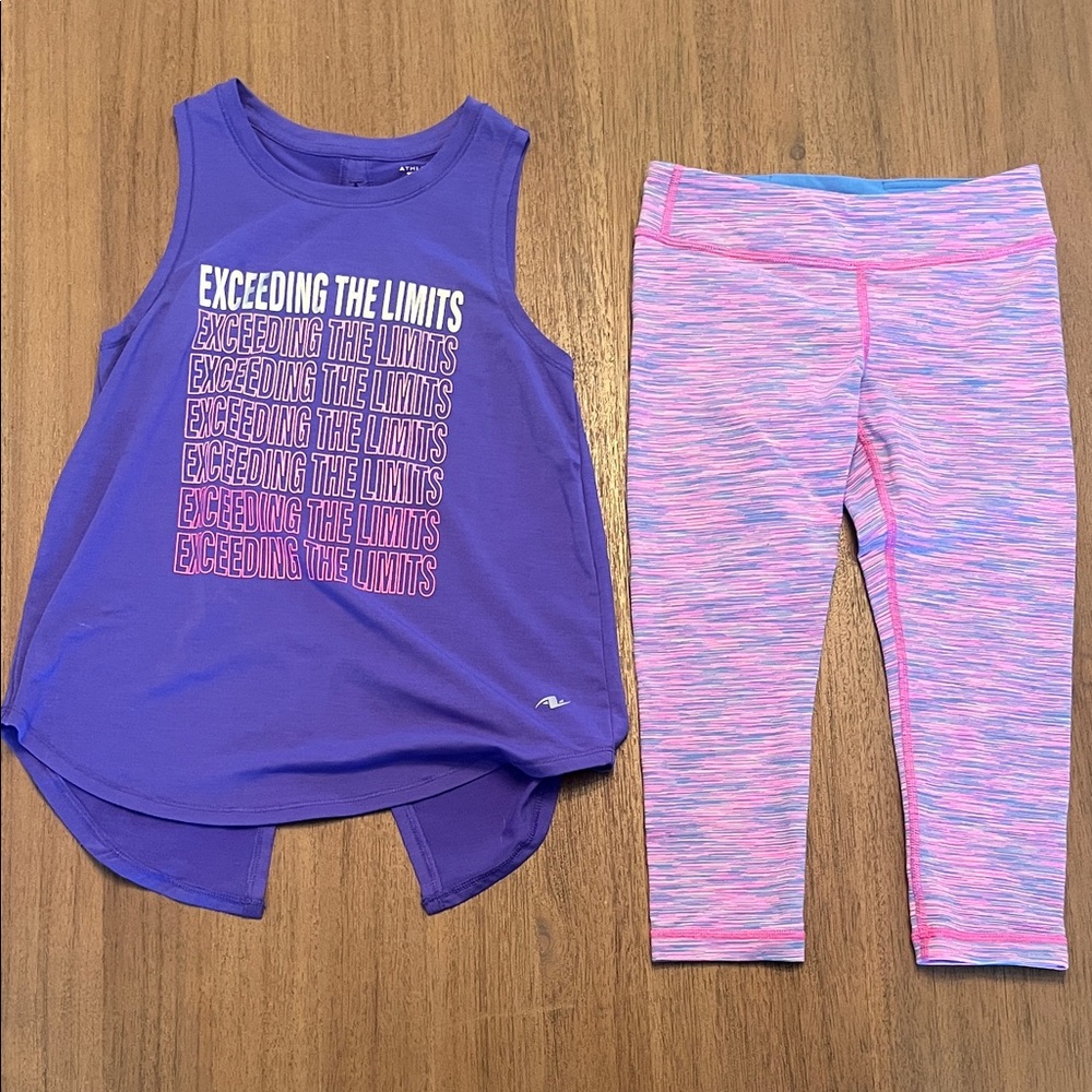 Ivivva Multicolor Leggings and AW Vibrant Purple Tank